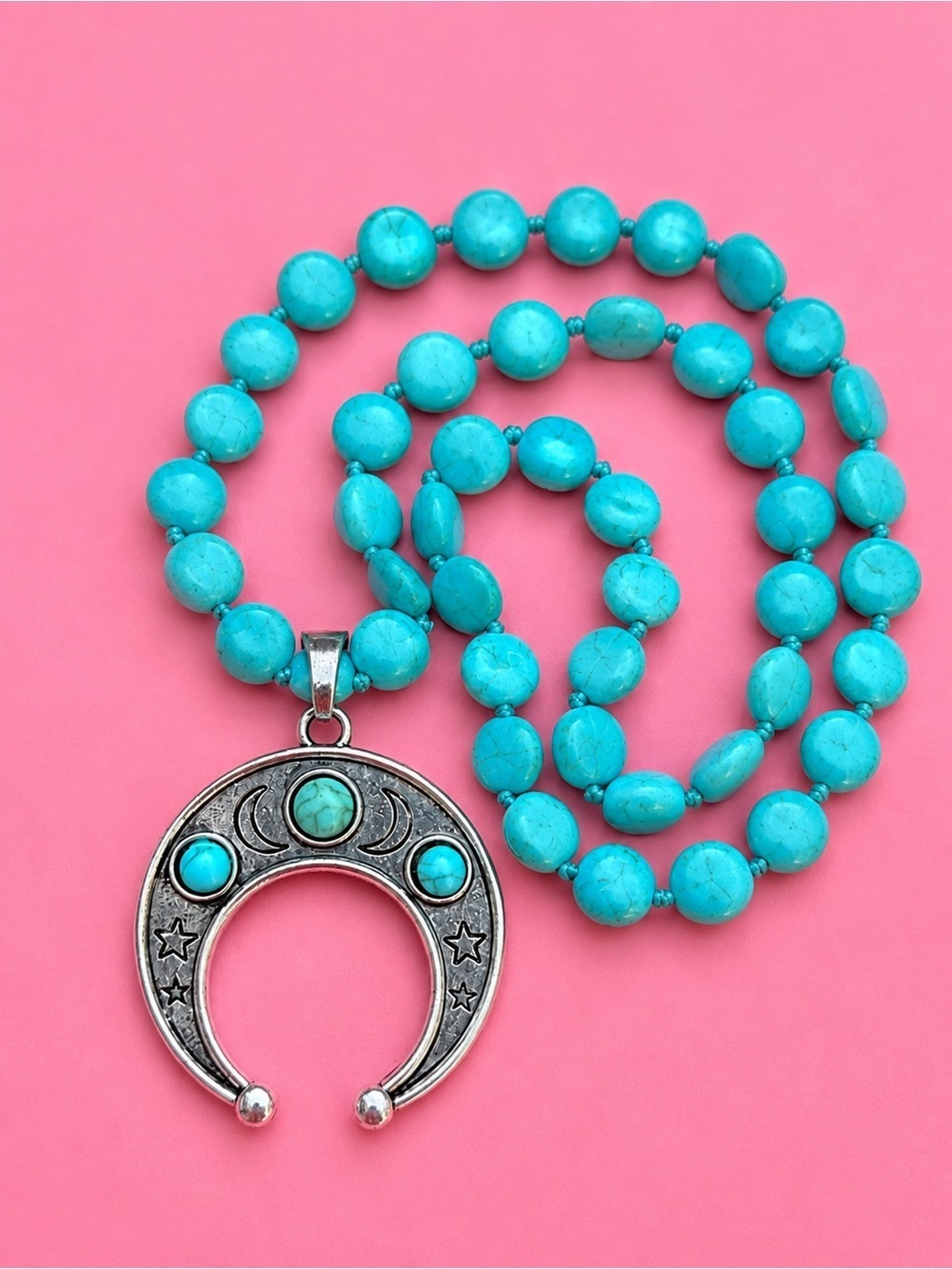Turquoise Moon Natural Stone Beads Bohemian Western Necklace